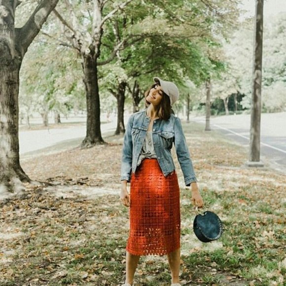 Anthropologie Red Guipure lace midi skirt XS Maya NWT - Picture 2 of 5